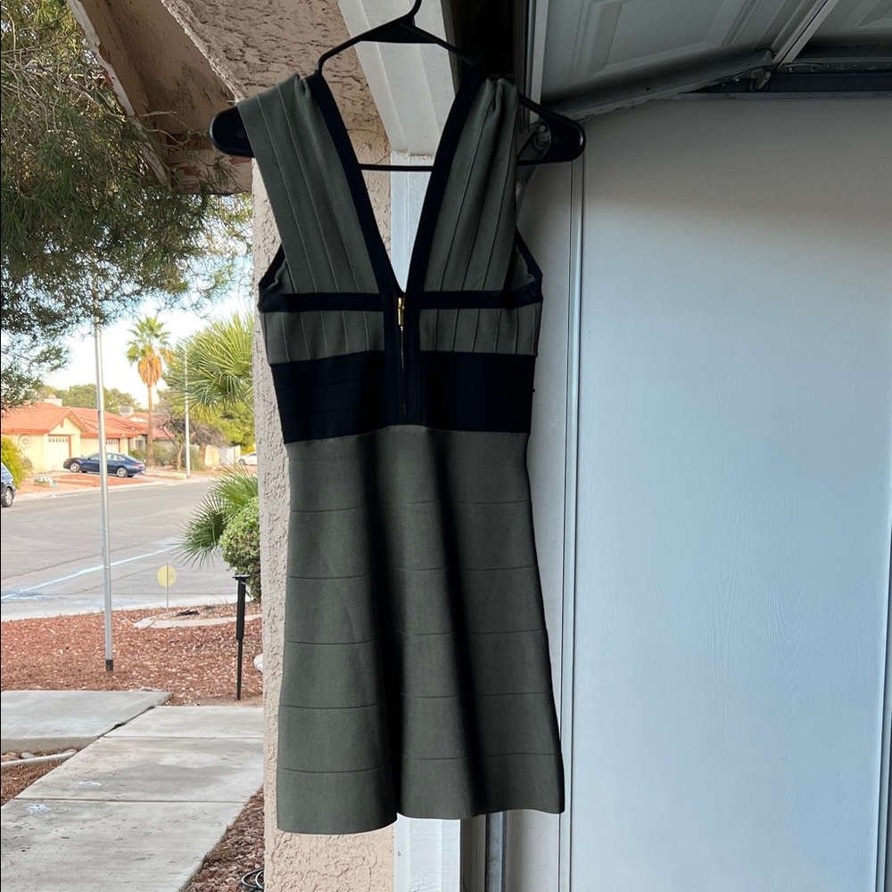 Bebe Black and Dark Green Backless Dress